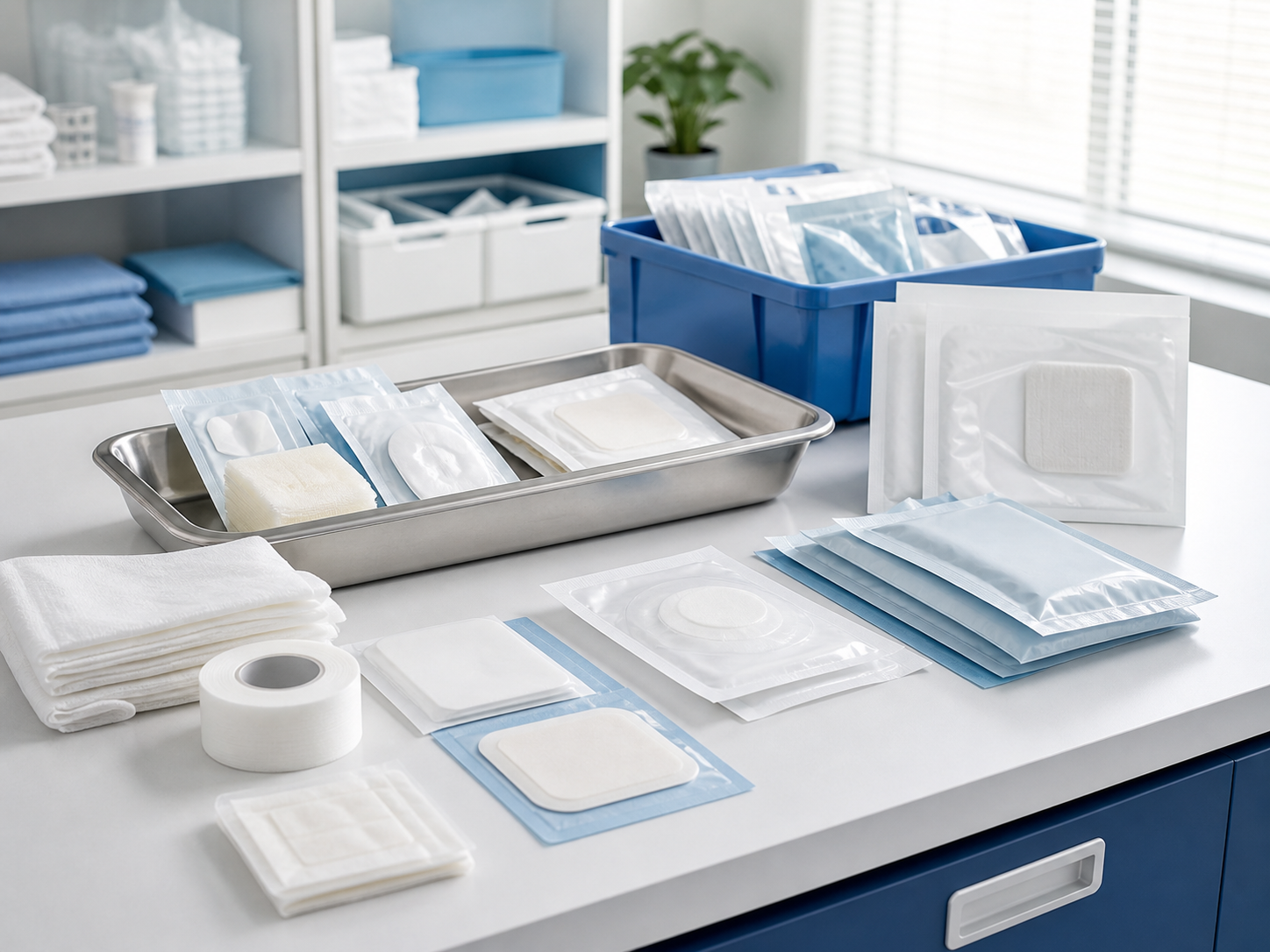 Organized professional display of generic dressings, patches and wound-care supplies
